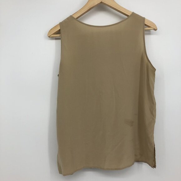 Silk 100% Tan / Khaki  scoop neck layering tank top side slits - Picture 2 of 15